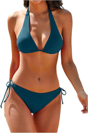 GORGLITTER Women's 2 Piece Swimsuits Halter Tie Side Thong Beach Bikini Set