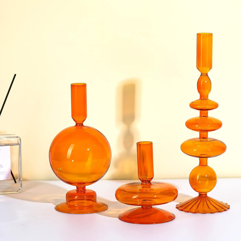 Rtteri 3 Pcs Glass Candlestick Holders Glass Taper Candle Holders Groovy Candlestick Wavy Glass Candlestick Holders Elegant Glass Candlestick Glass Vases for Home Party Centerpiece (Green)
