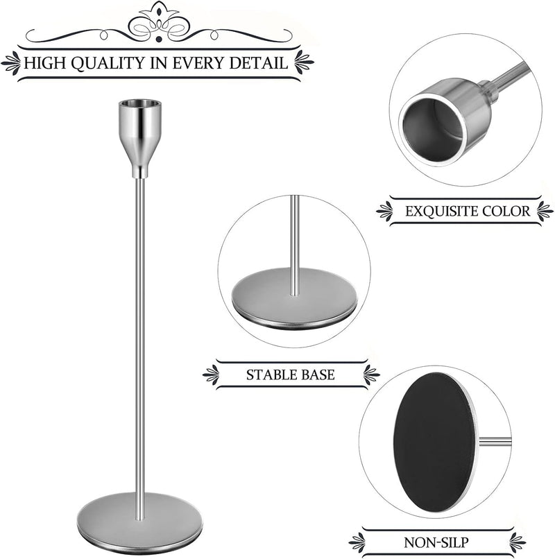 TERRIFI 3 Pcs Candle Holders for Taper Candles, Decorative Candlestick Holder for Wedding, Dinning, Party, Fits 3/4 inch Thick Candle&Led Candles (Metal Candle Stand) (White)