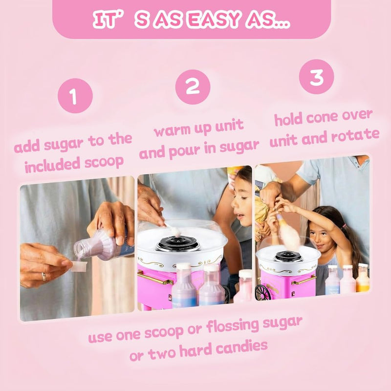 Cotton Candy MakerVintage Countertop Machine for Hard Candy & Flossing SugarEasy DIY Mini Cotton Candy Machine for Kids & Parties Pink