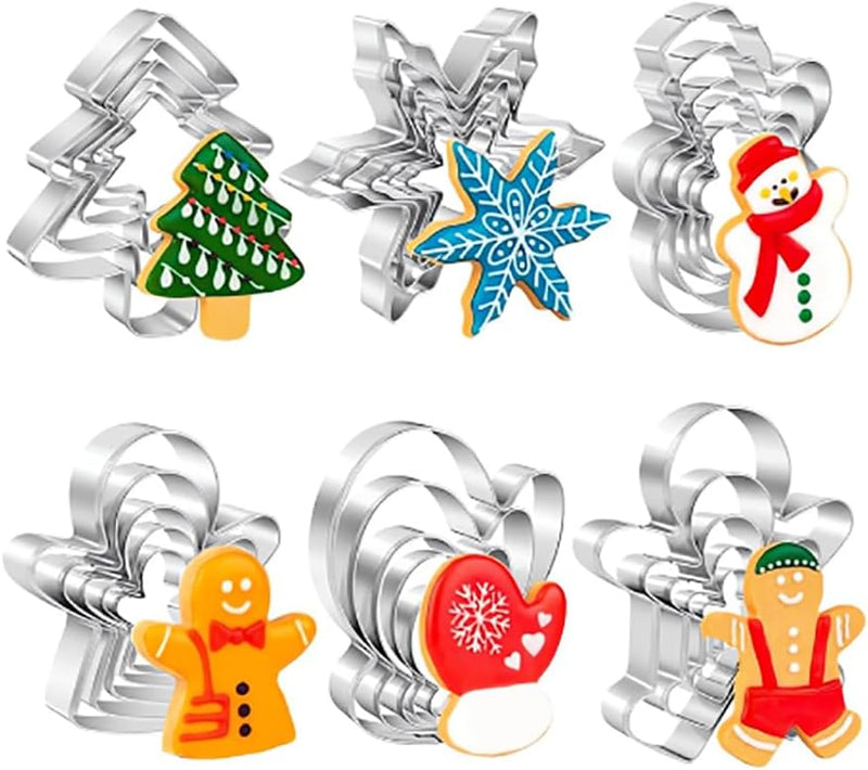 18 Pcs Christmas Cookie Cutter Set, Stainless Steel, Winter Baking Cutters, Christmas Tree, Snowflake, Snowman, Gingerbread Man, Gingerbread Girl, Mitten, Holiday Cookie Shapes for Kids Family Gifts