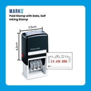 MARKQ Paid Stamp with Date, Self Inking Stamp for Office Business Supplies, Red Ink Date and Blue Text