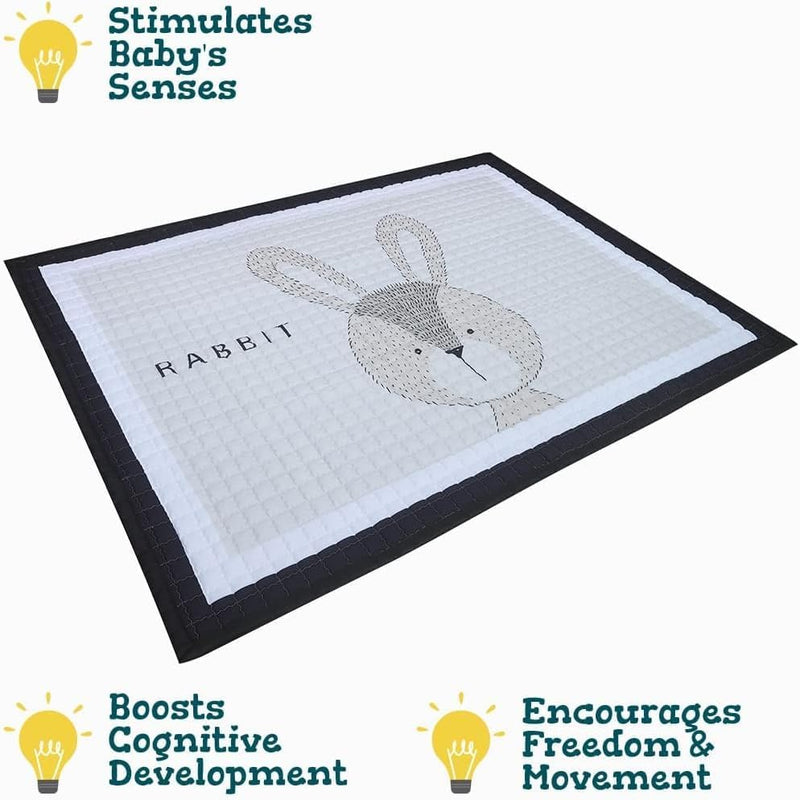 Junior Kingdom Rabbit Baby Playmat (145x195cm) - Soft Cotton Baby Crawling Mat with Rabbit Design for Tummy Time, Ideal for Infants, Kids, Birthdays & Cotton Blanket Use Toddler Floor Mat