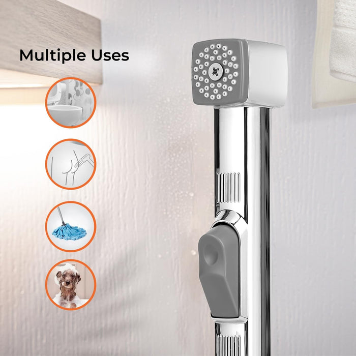 Geepas Hand Held Toilet Bidet Sprayer | Personal Hygiene Bathroom Bidet Tap Spray, Shattaf Toilet Cleaning Faucet | Water Hose & Mounted Sprayer Holder Included, Bidet Toilet Spray
