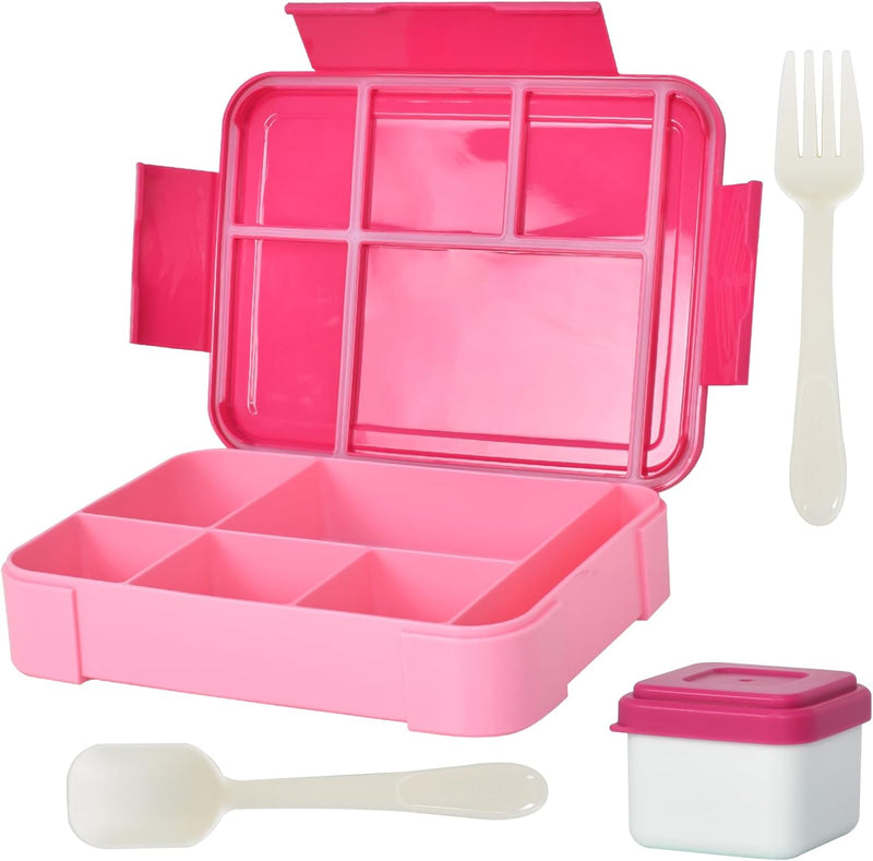 Bento Lunch Box Kids, 1330ml Lunch Box with 5 Compartments and 1 Salad Dressing Containers, Food Storage Container BPA Free Leak-Proof Bento Boxes Food Snack Salad Boxes (Pink) - Pink