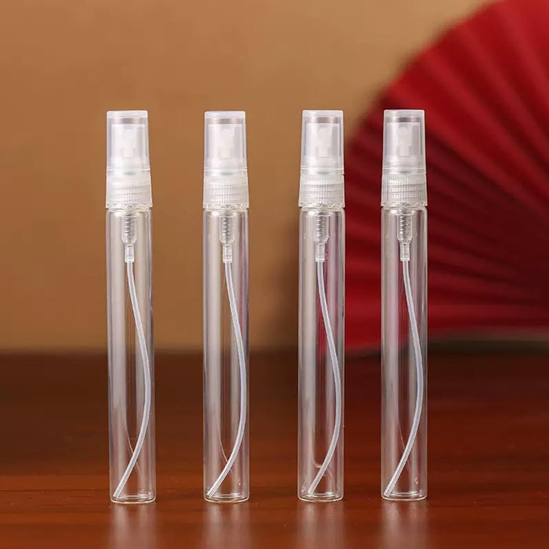 50 Pcs Mini Perfume Sample Bottle 10ml Clear Spray Bottle Empty Glass Fine Mist Refillable Dispensing Bottles Atomizer Portable Small Travel Containers for Essential Oil Liquid Cosmetic Tool