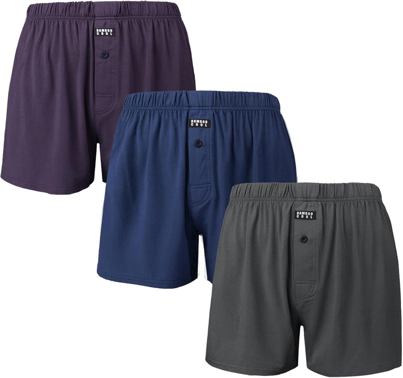 BAMBOO COOL Mens Boxers Short Classic Fit Soft Casual Underwear Loose Comfortable Breathable Boxer Shorts for Men 3 Pack