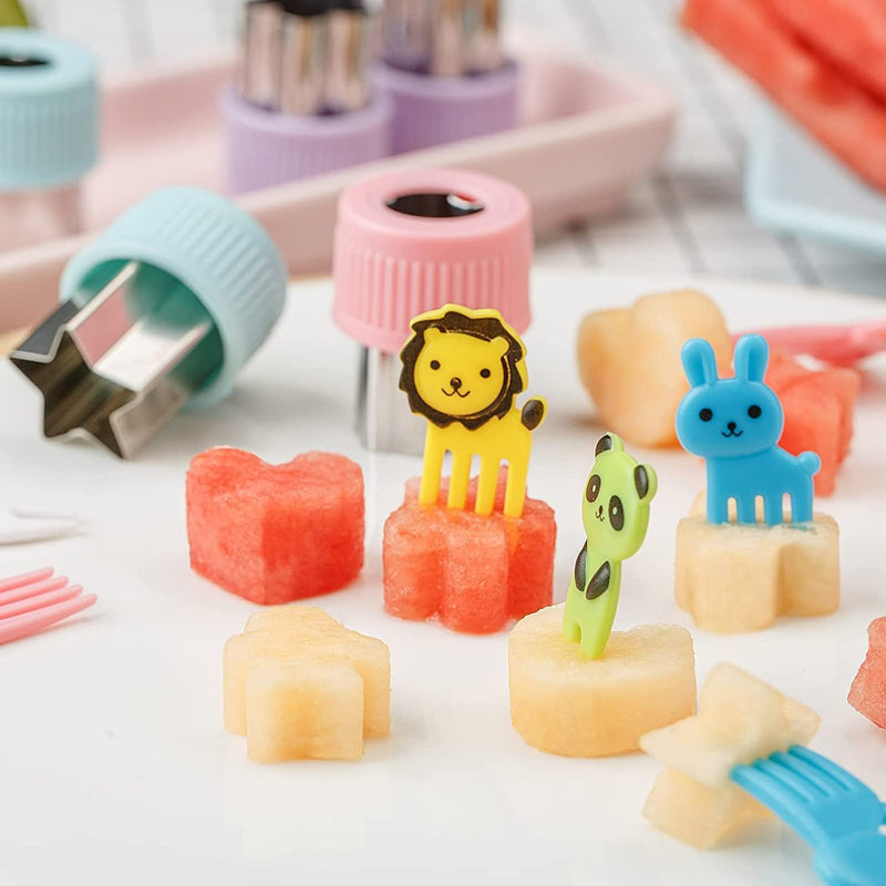 U-HOOME Sandwich Cutter Set Fruit Cutters Bread Cutout Shapes for Kids, 42pcs Mini Vegetable Fruit Shapes Cookie Cutters with Silicone Cup Dividers, 10pcs Food Pick Forks