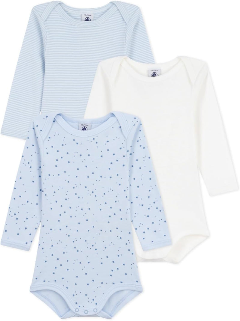 Lot de bodies manches longues en coton imprimé étoiles bébé - White
