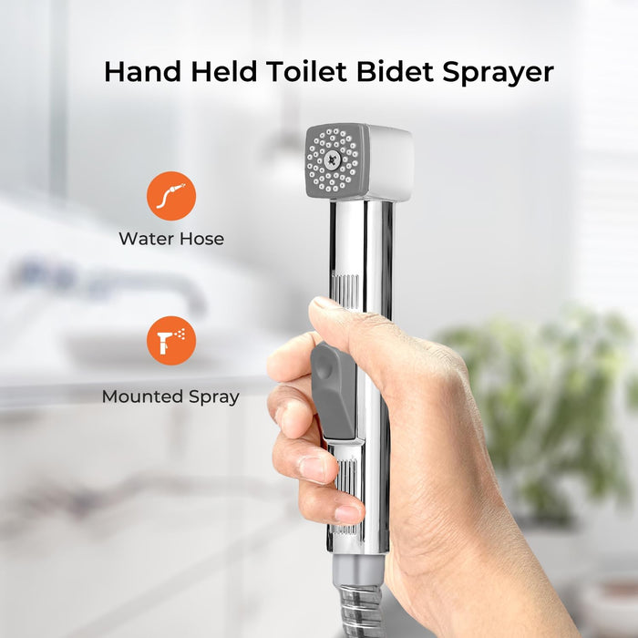 Geepas Hand Held Toilet Bidet Sprayer | Personal Hygiene Bathroom Bidet Tap Spray, Shattaf Toilet Cleaning Faucet | Water Hose & Mounted Sprayer Holder Included, Bidet Toilet Spray