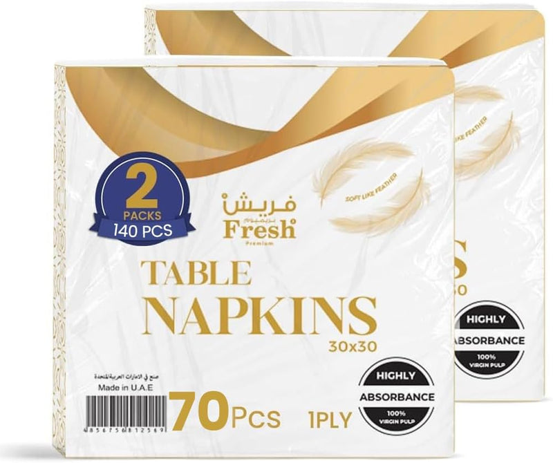 SNH Packing 1-Ply Pack of 2 (140 Pcs) Disposable Paper Napkin Tissue Paper 30X30 Cm White Interfold Tissue Paper Towels for Hand and Face Towel Napkins Paper for Everyday Use - Pack of 2 (140 Pcs)