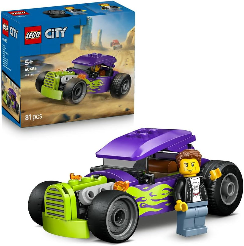 City Hot Rod 60485 Race Car Toy, Driver Minifigure & Folding Roof, Fine Motor Skills Set, Gift for 5+ Year Old Boys & Girls, 81 Pieces