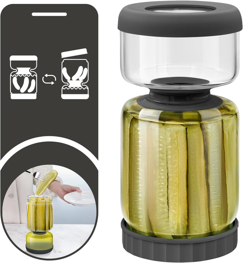 WhiteRhino Pickle Jar with Strainer Flip,34oz Pickle Container Pickle and Olive Hourglass Jar,Glass Flip Pickle Jar Juice Separator Jar with Airtight Lid for Jalapeno Gherkin - 46oz Light Bule Pickle jar