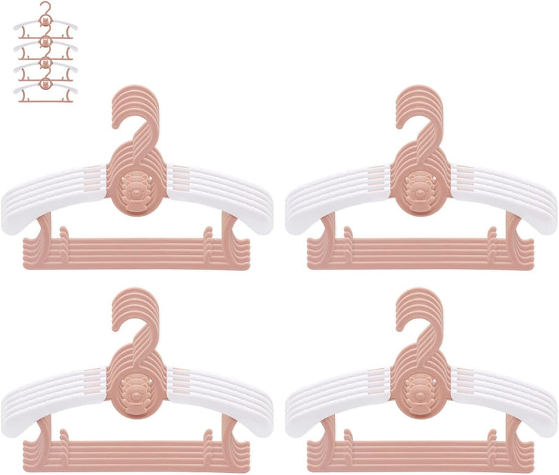 TOMVAES Kids Baby Hangers,11"- 14" Adjustable de Children Coat Hangers for Baby, 20pcs Toddler Kids Child Nursery Closet Hangers, Non-Slip and Extendable Laundry Plastic Infant Hangers (Pink)