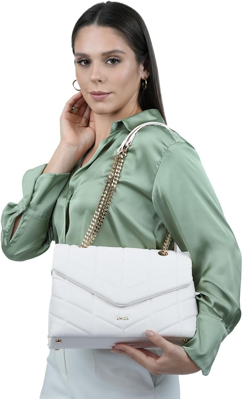 Natalia Soft Puffer Quilted Leather Women's Crossbody Handbag with Gold Chain