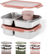 BEOLA Stainless Steel Lunch Box, 2 Compartment Bento Box, BPA Free Tiffin with Lid, Leakproof Meal Container, Perfect as Snack Box (Set of 2, Blush Pink) - 2pcs Blush Pink