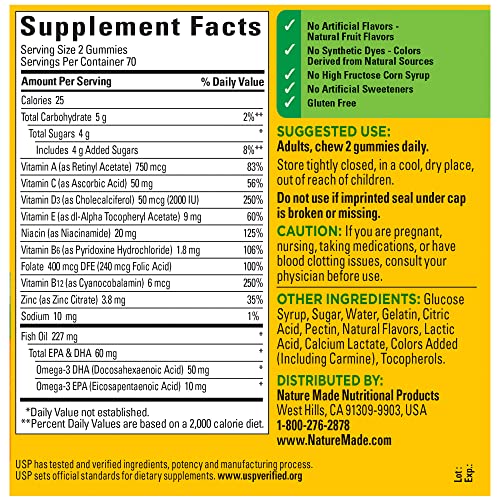 Nature Made Multivitamin + Omega-3 Gummies, 140 Count Value Size for Daily Nutritional Support