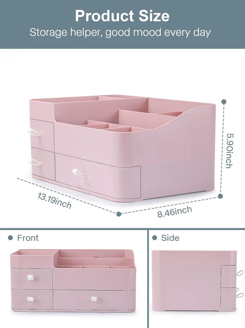 Makeup Organizer with Drawers,Large Capacity Countertop Organizer for Vanity,Bathroom and Bedroom Desk Cosmetics Organizer for Skin Care,Brushes, Eyeshadow, Lotions, Lipstick, Nail Polish and Jewelry