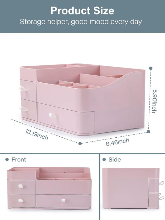 Makeup Organizer with Drawers,Large Capacity Countertop Organizer for Vanity,Bathroom and Bedroom Desk Cosmetics Organizer for Skin Care,Brushes, Eyeshadow, Lotions, Lipstick, Nail Polish and Jewelry