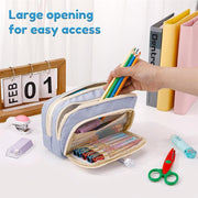 Large Capacity Pencil Case, 4 Compartment Pen Bag, Cute Stationary Organizer for School and Office, Ideal for Teen Girls and Boys, Blue