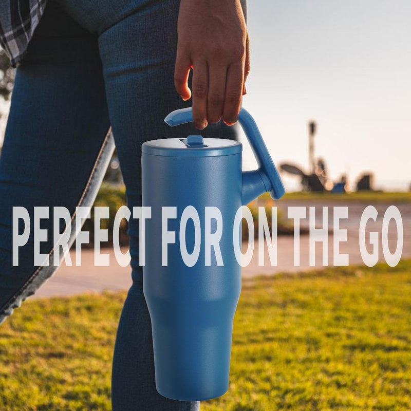 40 oz Tumbler with Handle and Straw - Leak Proof, Double Wall Vacuum Insulated Tumbler with 180° Rotatable Handle - Stainless Steel Coffee Tumbler for Hot and Cold Drinks (Deep Ocean)