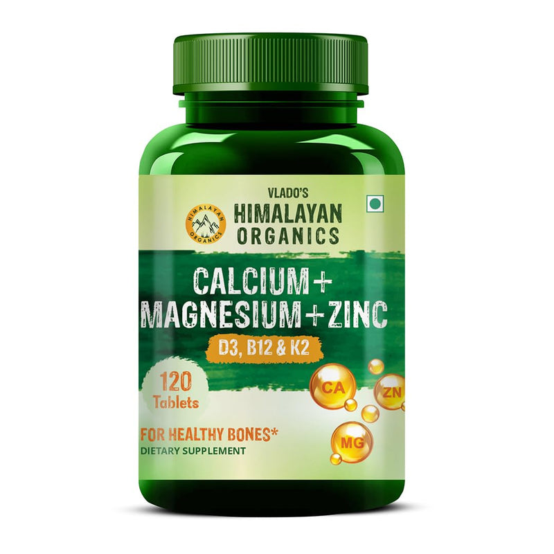 Himalayan Organics Calcium Magnesium Zinc Vitamin D3, B12 & K- 120 Vegetarian Tablets I Supplement for Women and Men, For Bone Health & Joint Support