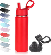 20oz Insulated Stainless Steel Water Bottle with Straw Lid, Kids Wide Mouth Double Wall Vacuum Cups with Handle,Reusable Outdoor Sports Metal Bottles,Travel Flask Keep Cold&Hot(Purple,1) - 1 Red