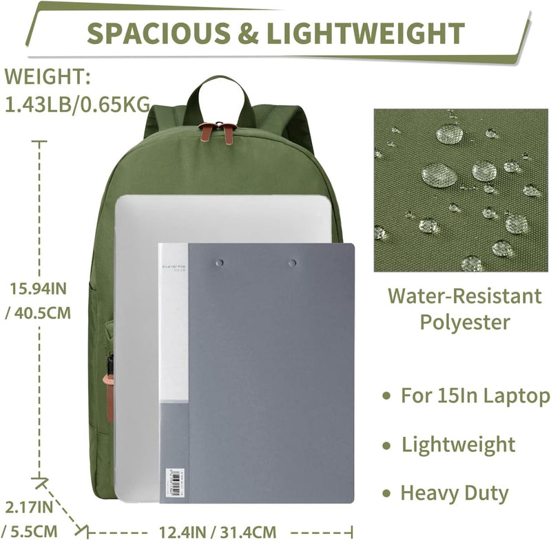 Backpack for Mens Women, VASCHY Lightweight Casual Classic Water resistant Unisex Backpack fits 15 inch Laptop for Travel Business