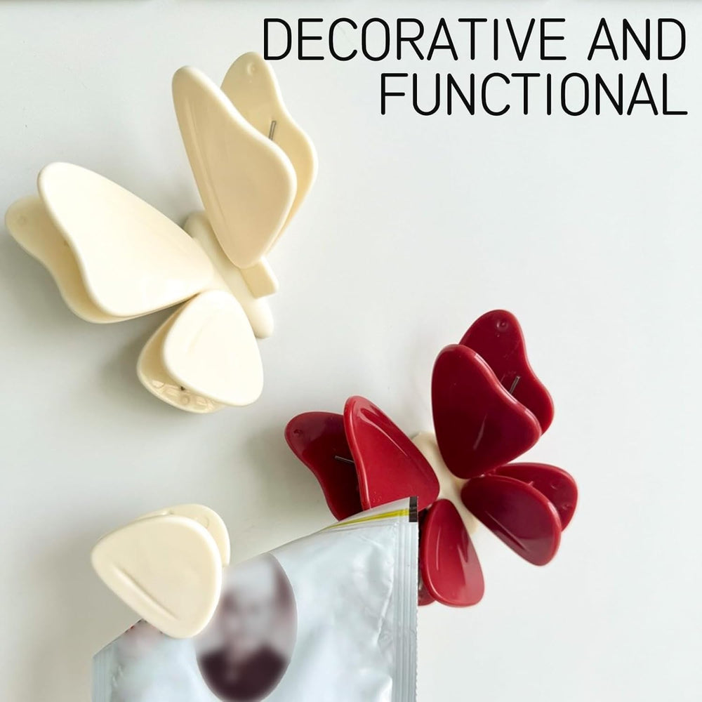 Tazweeq Butterfly Magnetic Chip Clips, Detachable Fridge Magnets for Food Bags, Strong Hold Kitchen & Whiteboard Organizer, Red