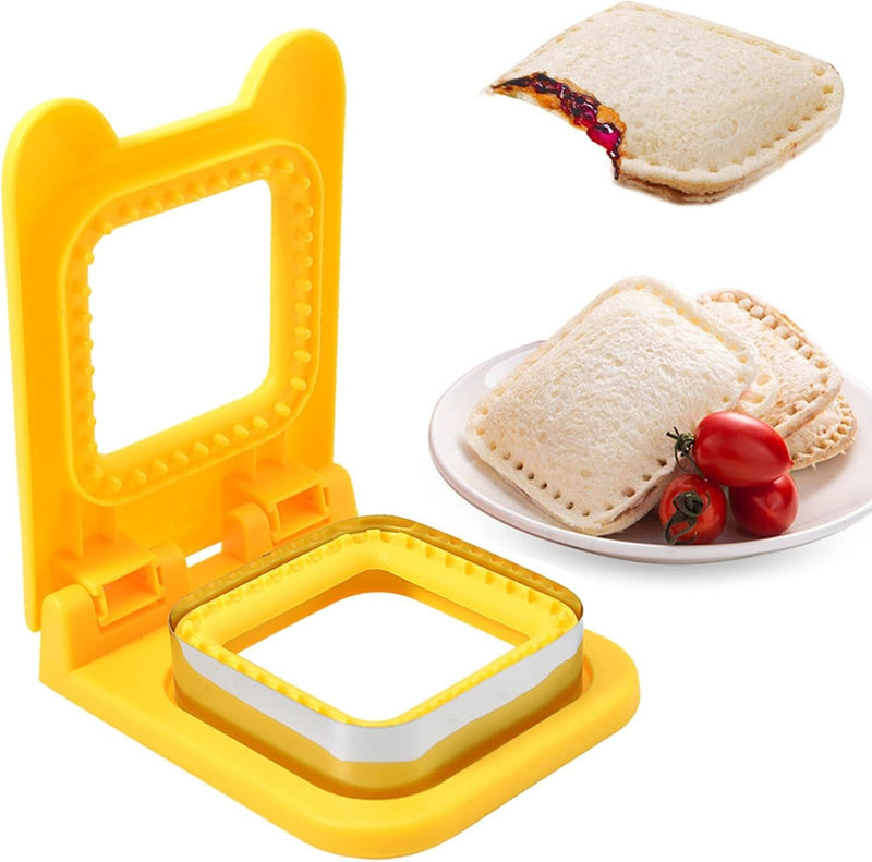 Sandwich Cutter and Sealer, Cookie Bread Pancake Maker, Square Sandwich Shape Cutters, Sandwich Cutter for Cookie, Bread Pancake, and Sandwich (Yellow) - Yellow