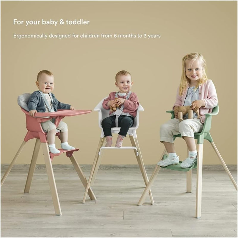 Stokke Clikk High Chair, Fjord Blue - All-in-One High Chair with Tray + Harness - Light, Durable & Travel Friendly - Ergonomic with Adjustable Features - Best for 6-36 Months or Up to 33 lbs