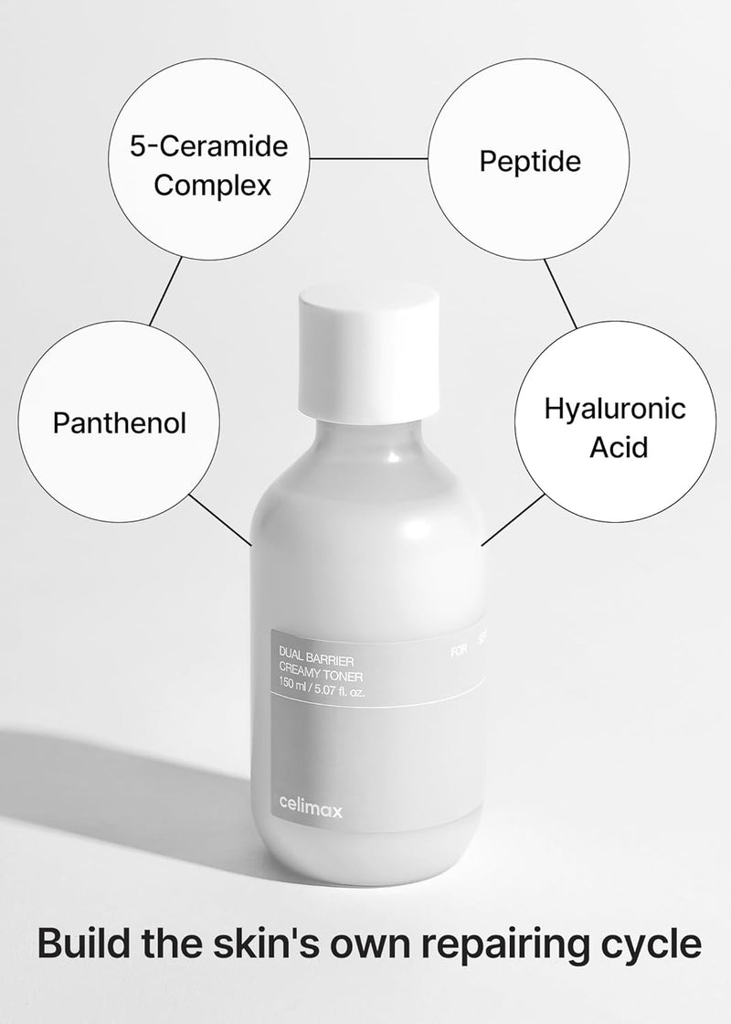 Dual Barrier Creamy Toner with Ceramides, Oil & Alcohol Free, Facial Astringent, Hydrating, Calming, Soothing, Non Irritating, Dry Sensitive Oily Combination Skin,150ml