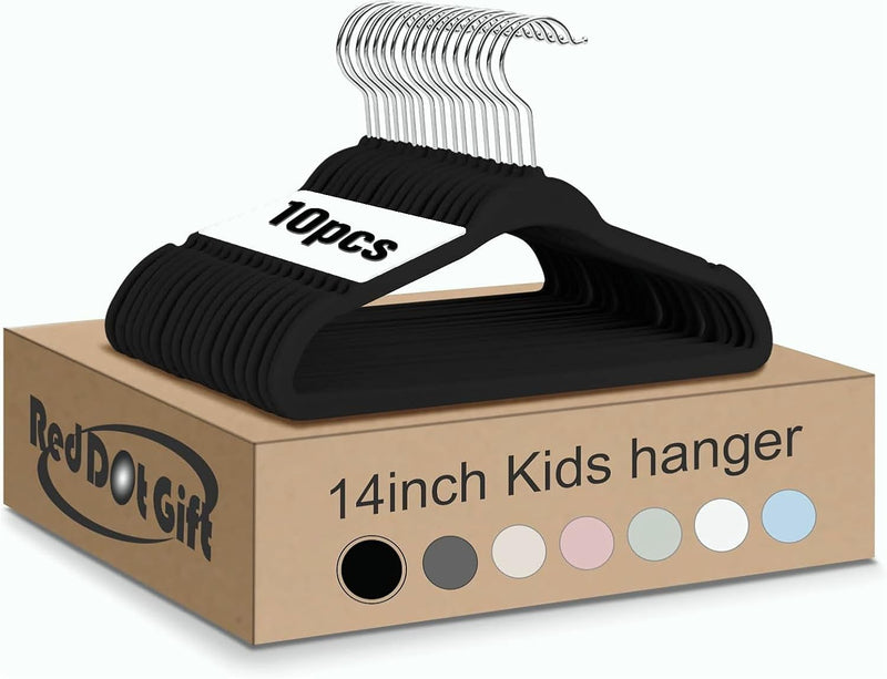 Red Dot Gift® 10-Pack Baby Velvet Hangers - Nursery Clothes Hangers Non Slip Toddler Hangers, 360 Chrome Swivel Hook (White, 28 cm)