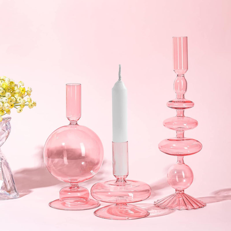 Rtteri 3 Pcs Glass Candlestick Holders Glass Taper Candle Holders Groovy Candlestick Wavy Glass Candlestick Holders Elegant Glass Candlestick Glass Vases for Home Party Centerpiece (Green)