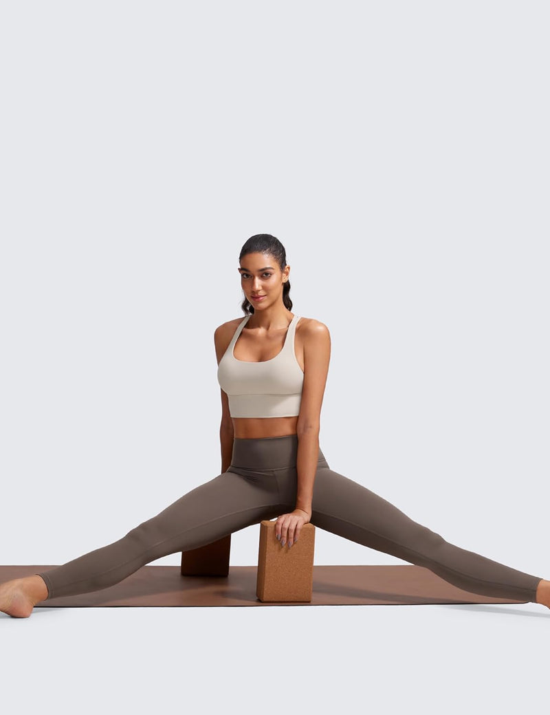 CRZ YOGA Womens Strappy Longline Sports Bra - Medium Impact Criss Cross Yoga Padded Bras Workout Crop Top