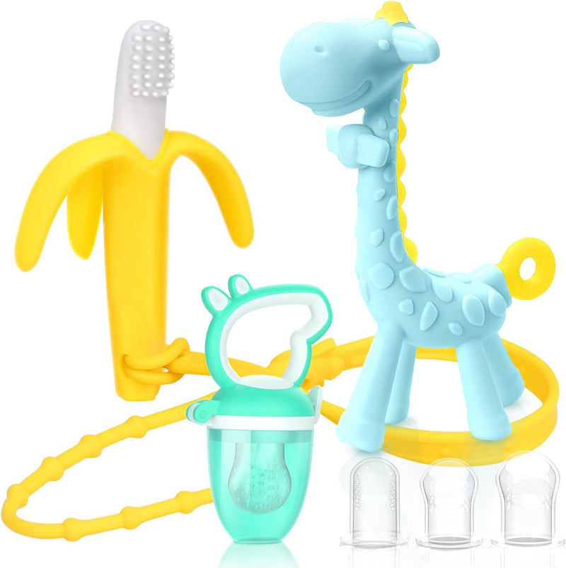 SHARE&CARE BPA Free Silicone Fruit Baby Teether Toy with Storage Case, for 3 Months Above Infant Sore Gums Pain Relief (5 Fruits)