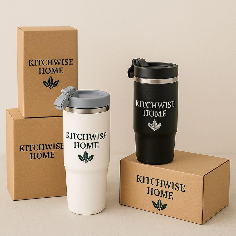 Kitchwise Home 30oz Flip Straw Tumbler with Handle Insulated Stainless Steel Coffee Mug Leak-Proof Insulated Travel Mug for Gym Sports Outdoors Comfort-Grip Handle- BPA free (Black)