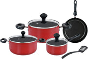 Prestige 8 Piece Non-Stick Cast Aluminium Cookware sets Induction Base Non Stick Aluminium Casserole Milk Pan Fry Pan - Red