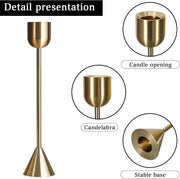 TERRIFI 3 Pcs Candle Holders for Taper Candles, Decorative Candlestick Holder for Wedding, Dinning, Party, Fits 3/4 inch Thick Candle&Led Candles (Metal Candle Stand) (Gold)