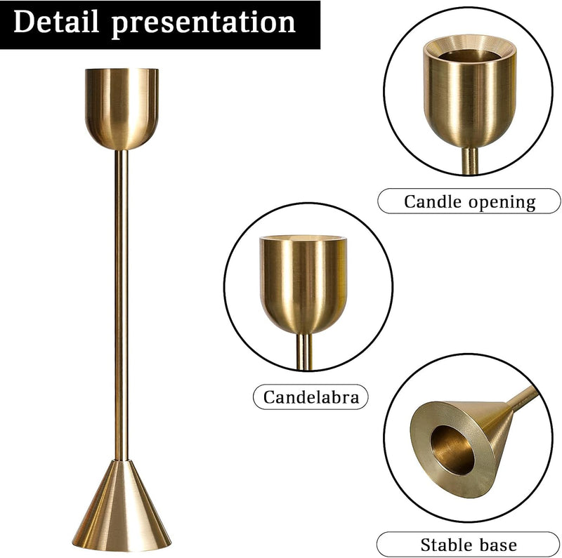 TERRIFI 3 Pcs Candle Holders for Taper Candles, Decorative Candlestick Holder for Wedding, Dinning, Party, Fits 3/4 inch Thick Candle&Led Candles (Metal Candle Stand) (Gold)