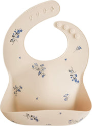 Silicone Baby Bib with Built-in Neck Fastener - Dishwasher Safe, BPA-Free Baby Feeding Set for Comfort & Cleanliness - Elegant Patterns for Stylish Bibs, 11 x 9.5 inches Dove Gray - Lilac Flowers