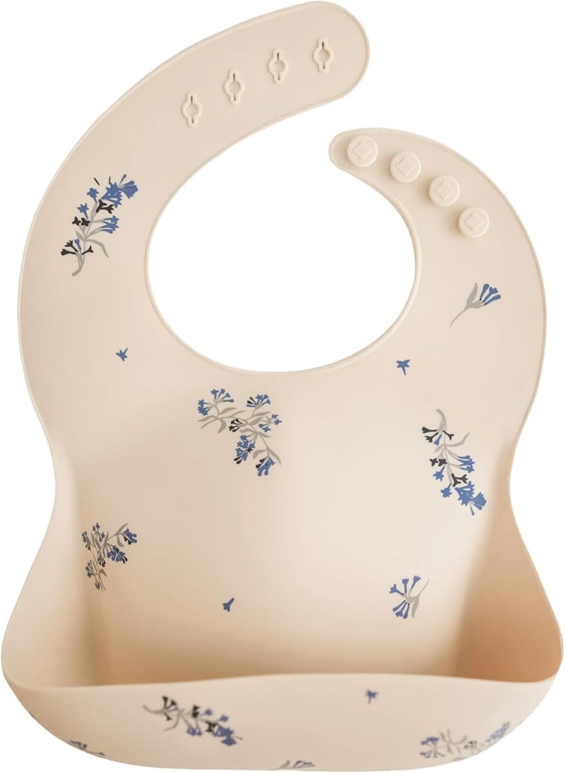 Silicone Baby Bib with Built-in Neck Fastener - Dishwasher Safe BPA-Free Baby Feeding Set for Comfort & Cleanliness - Elegant Patterns for Stylish Bibs 11 x 9.5 inches Clay, One Size - Lilac Flowers