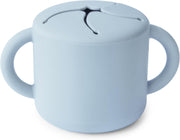 Mushie Silicone Baby Snack Cup with Handles - Easy-Grip Baby Cup with Soft Opening for On-the-Go Feeding, 400ml Spill-Proof Food-Grade Container for Baby Food & Snacks Woodchuck - Powder Blue