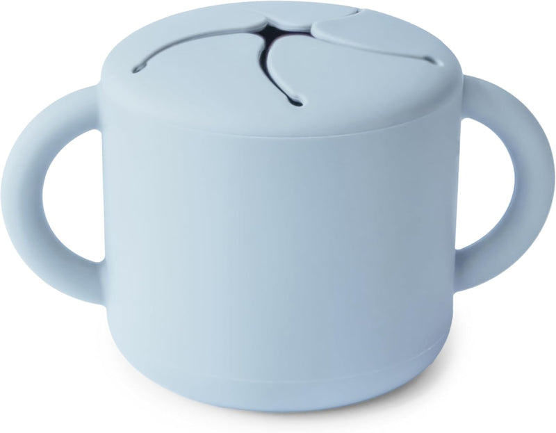 Mushie Silicone Baby Snack Cup with Handles - Easy-Grip Baby Cup with Soft Opening for On-the-Go Feeding, 400ml Spill-Proof Food-Grade Container for Baby Food & Snacks Woodchuck - Powder Blue