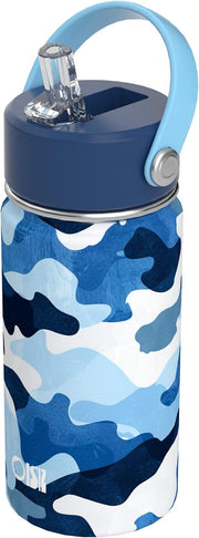 14oz Kids Water Bottle with Straw Lid, Vacuum Insulated 316 Stainless Steel Bottles for Kids for School, Leakproof, Easy to Clean - Navy Camouflage