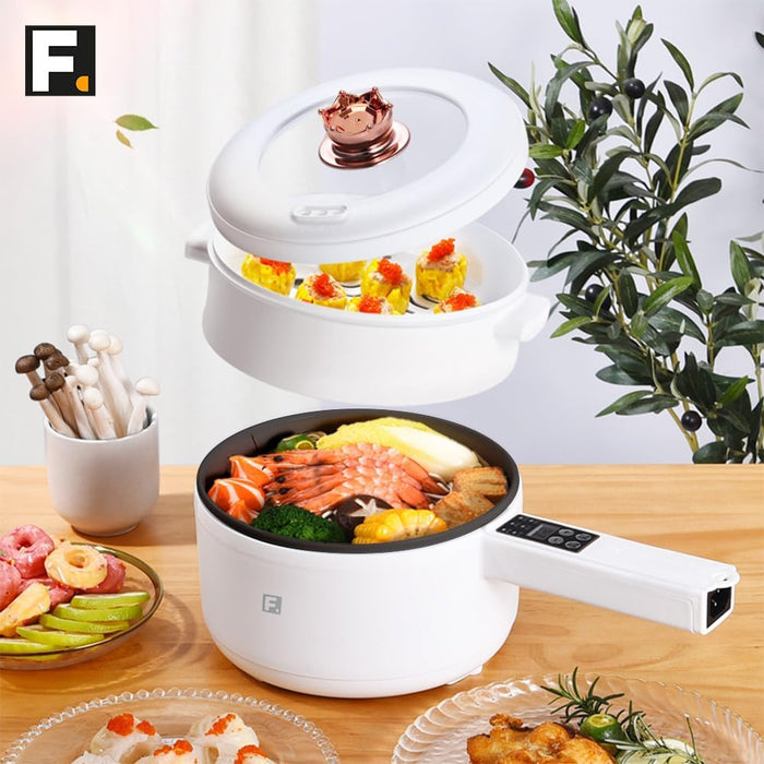 2L Hot Pot Electric Cooker Multi Cooker, Rice Cooker Small, Steamer Cooker, Electric Skillet, Frying Pan Electric Hot Pot, Portable Nonstick Pan (Black Liner + Steamer)