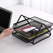 Desk Deposit Tray 2 Layer A4 Metal tray Office Desk Organiser Paper office Mesh Document Basket File Paper Tray Letter Organiser Holder Desktop Accessories