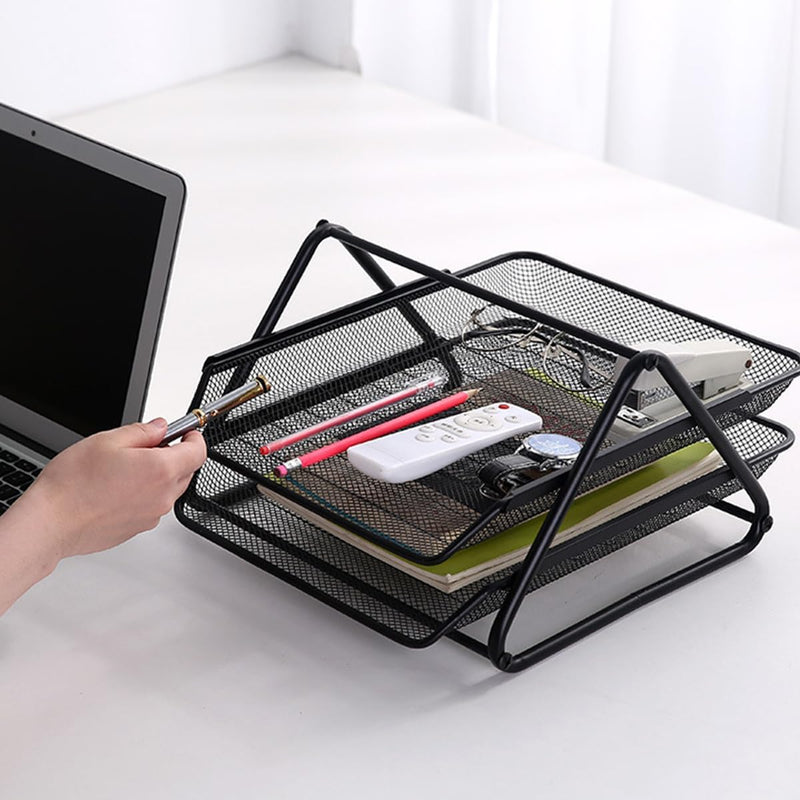 Desk Deposit Tray 2 Layer A4 Metal tray Office Desk Organiser Paper office Mesh Document Basket File Paper Tray Letter Organiser Holder Desktop Accessories