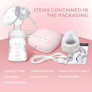 Mumoo Bear Electric Breast Pump, Portable Breast Feeding Pump Nursing Breast Massage With 2 Modes And 9 Suction Levels, Bpa Free Single Breast Milk (Pink)