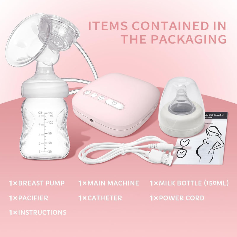 Mumoo Bear Electric Breast Pump, Portable Breast Feeding Pump Nursing Breast Massage With 2 Modes And 9 Suction Levels, Bpa Free Single Breast Milk (Pink)